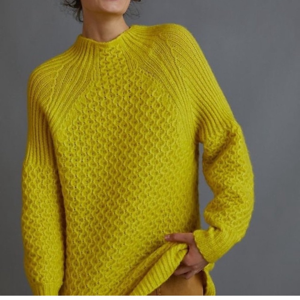 Anthropologie Bia Mock Neck Tunic Sweater in Lime Size Small